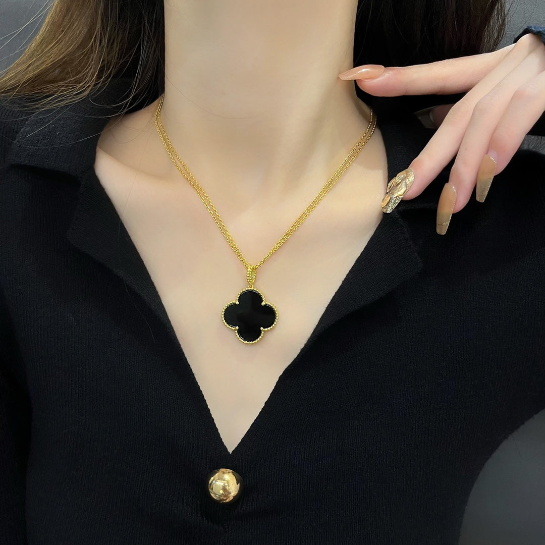[⭐Luxery]CLOVER 25MM NECKLACE GOLD ONYX