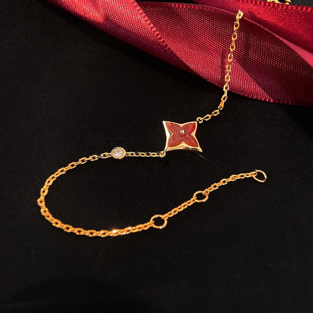 [⭐Luxery]COLOR STAR CARNELIAN PINK GOLD DIAMOND BRACELET