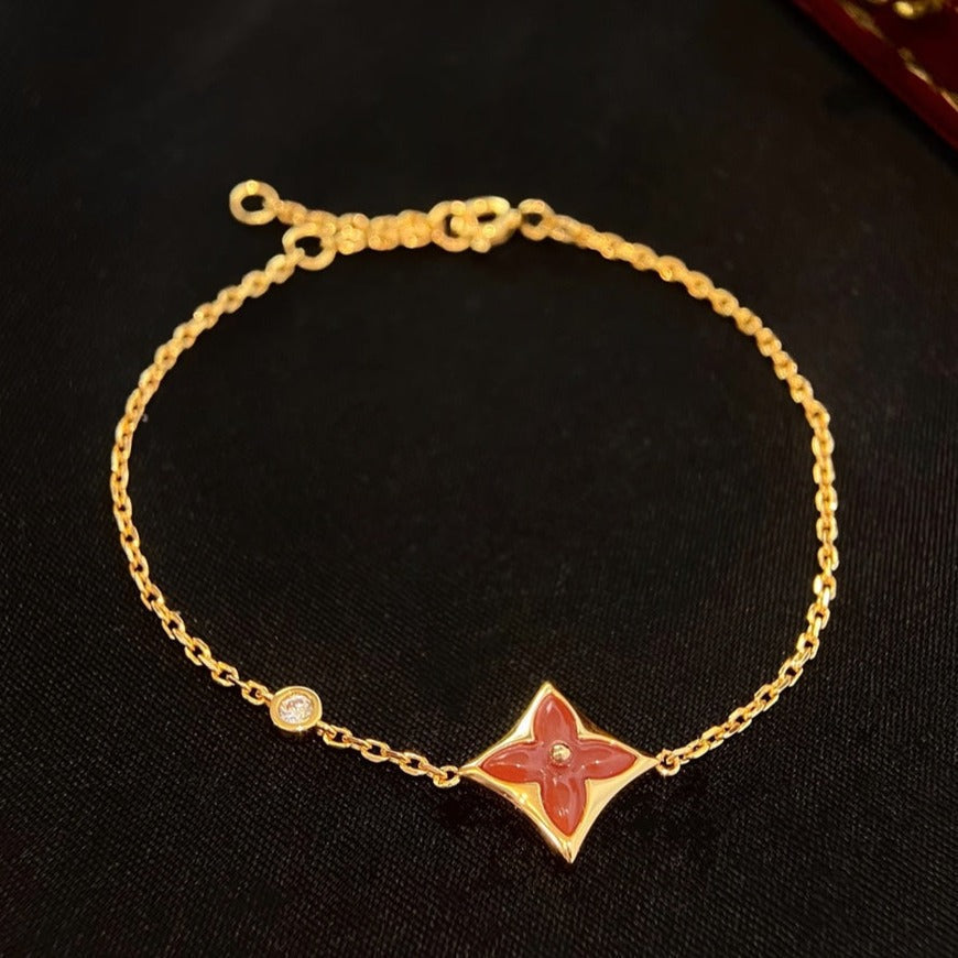 [⭐Luxery]COLOR STAR CARNELIAN PINK GOLD DIAMOND BRACELET