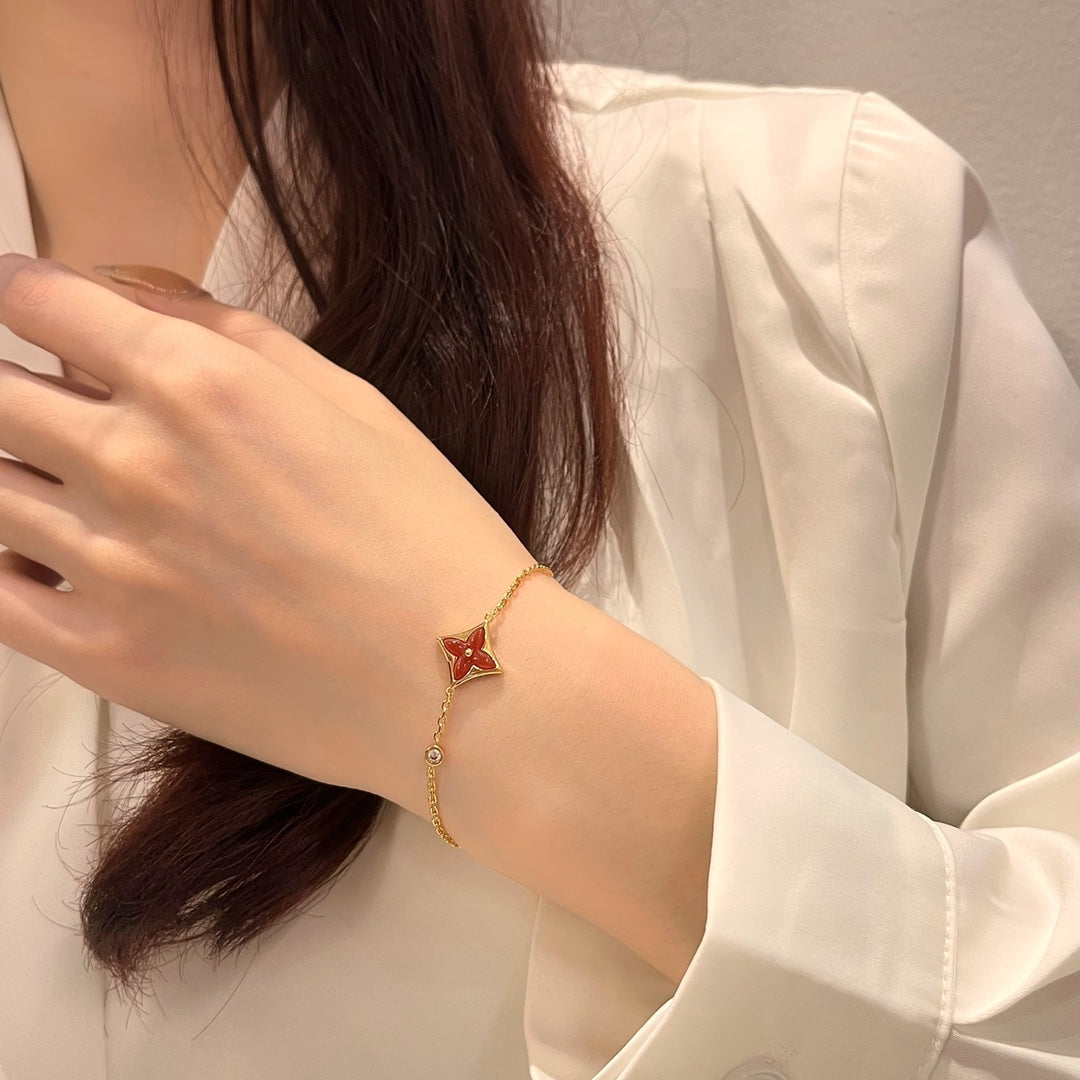 [⭐Luxery]COLOR STAR CARNELIAN PINK GOLD DIAMOND BRACELET
