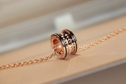 [⭐Luxery]ZERO 1 ROCK PEDANT PINK GOLD BLACK NECKLACE