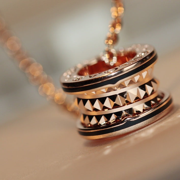 [⭐Luxery]ZERO 1 ROCK PEDANT PINK GOLD BLACK NECKLACE