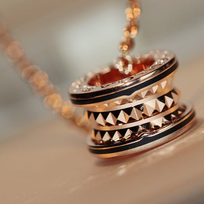 [⭐Luxery]ZERO 1 ROCK PEDANT PINK GOLD BLACK NECKLACE