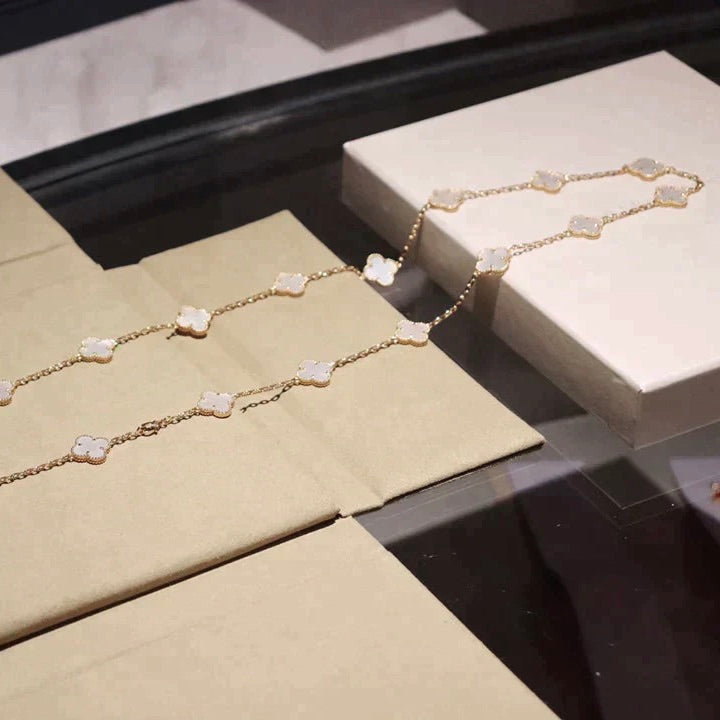 [⭐Luxery]CLOVER 20 MOTIFS WHITE MOP NECKLACE