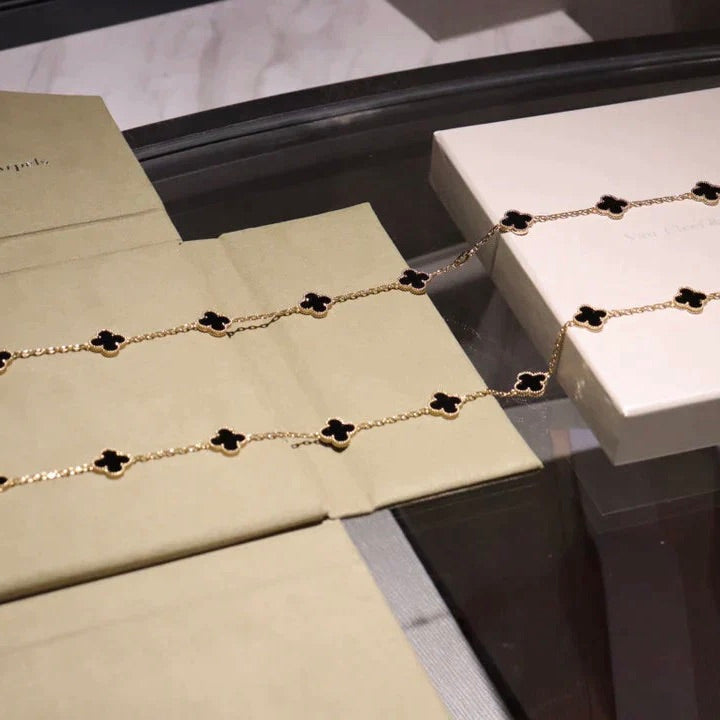 [⭐Luxery]CLOVER 20 MOTIFS ONYX NECKLACE