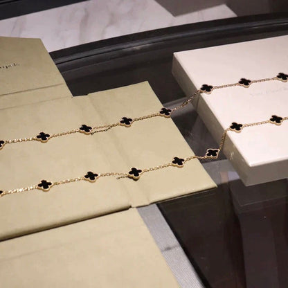 [⭐Luxery]CLOVER 20 MOTIFS ONYX NECKLACE