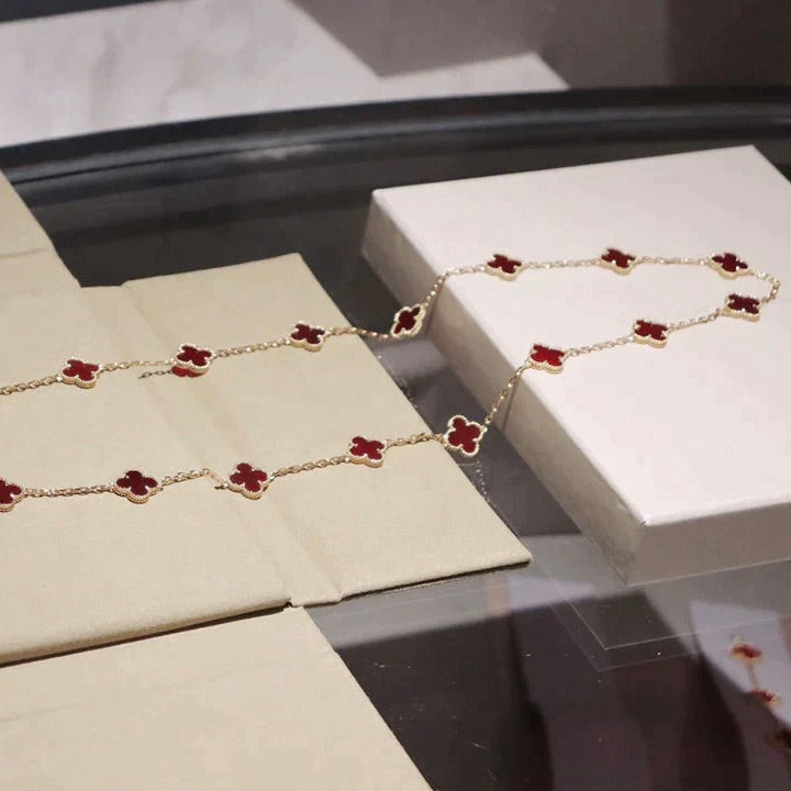 [⭐Luxery]CLOVER 20 MOTIFS CARNELIAN NECKLACE