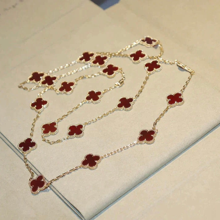 [⭐Luxery]CLOVER 20 MOTIFS CARNELIAN NECKLACE