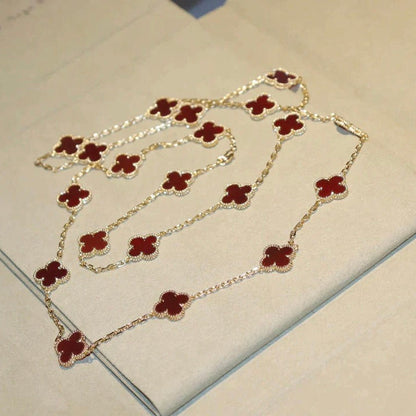 [⭐Luxery]CLOVER 20 MOTIFS CARNELIAN NECKLACE
