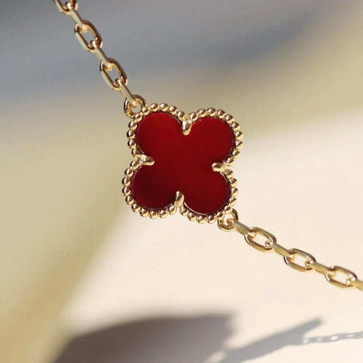 [⭐Luxery]CLOVER 20 MOTIFS CARNELIAN NECKLACE