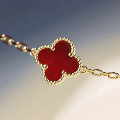[⭐Luxery]CLOVER 20 MOTIFS CARNELIAN NECKLACE