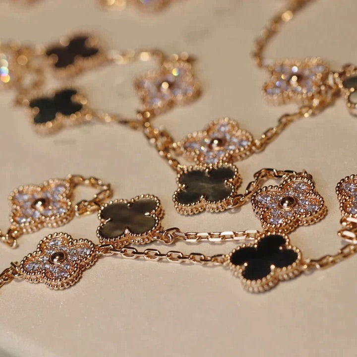 [⭐Luxery]CLOVER 20 MOTIFS DARK MOP DIAMOND  NECKLACE