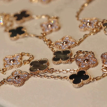 [⭐Luxery]CLOVER 20 MOTIFS DARK MOP DIAMOND  NECKLACE