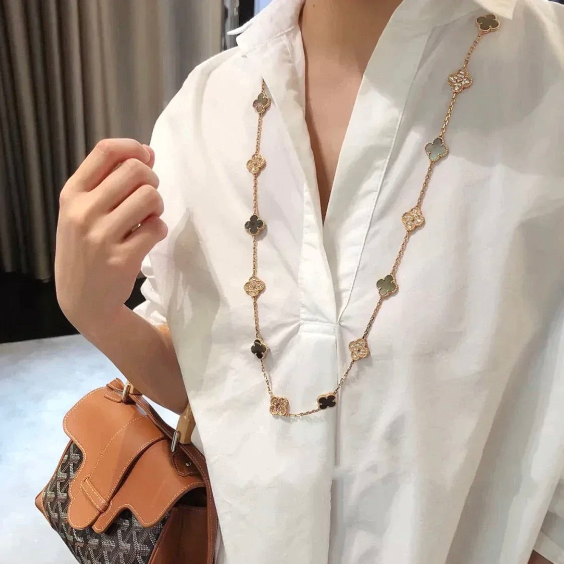 [⭐Luxery]CLOVER 20 MOTIFS DARK MOP DIAMOND  NECKLACE
