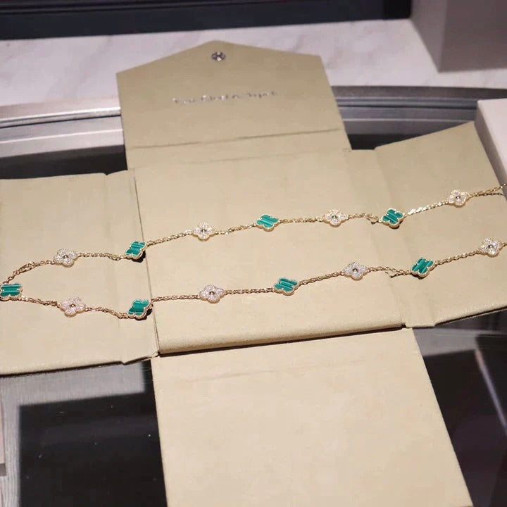 [⭐Luxery]CLOVER 20 MOTIFS MALACHITE DIAMOND NECKLACE