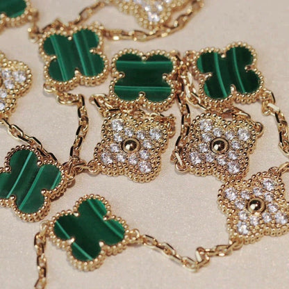 [⭐Luxery]CLOVER 20 MOTIFS MALACHITE DIAMOND NECKLACE