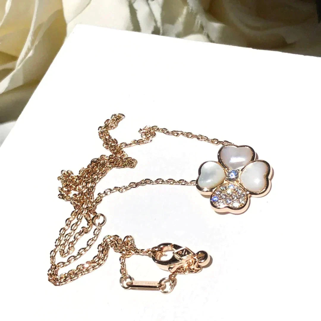 [⭐Luxery]CLOVER MOP DIAMOND ROSE GOLD NECKLACE