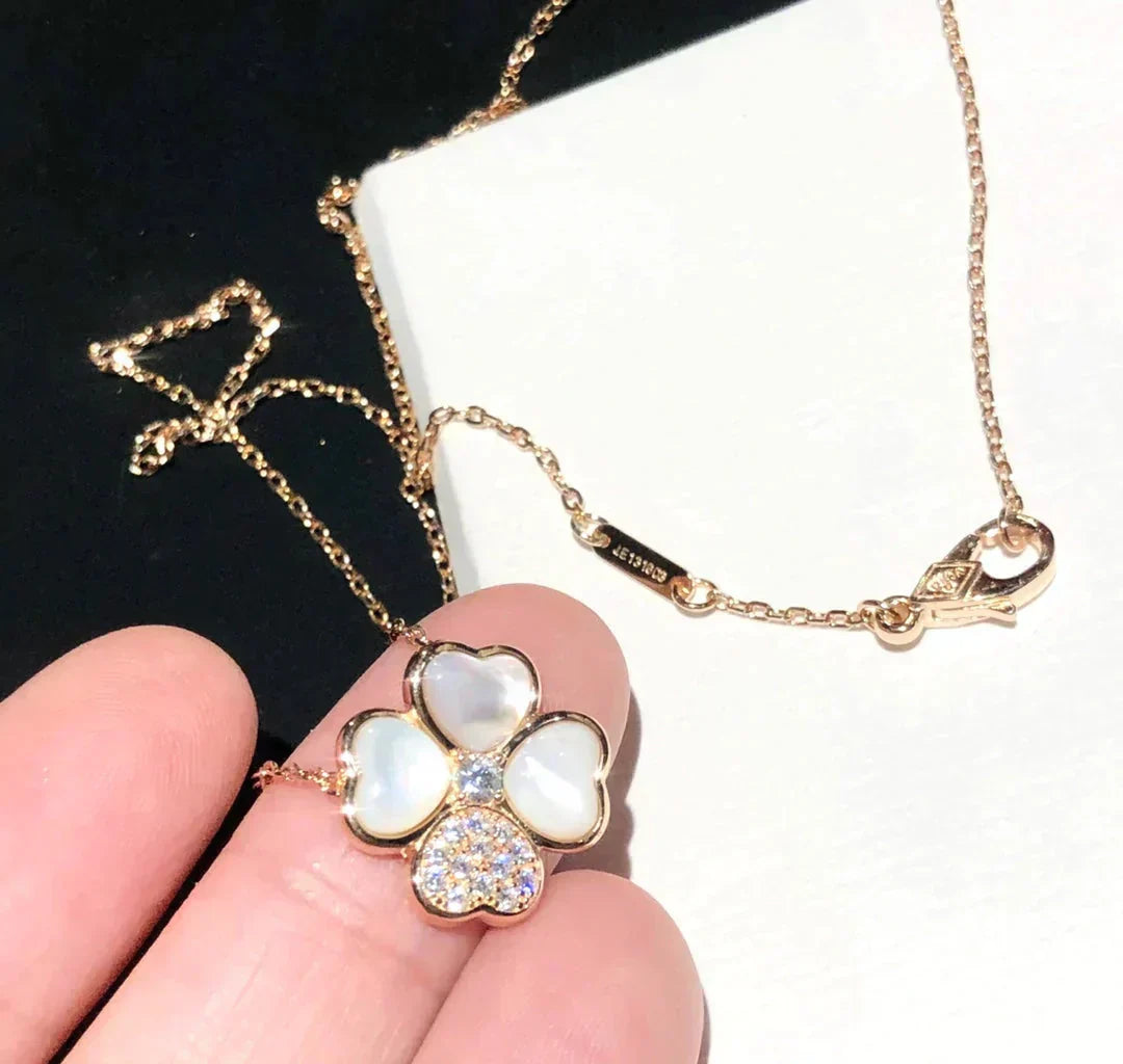 [⭐Luxery]CLOVER MOP DIAMOND ROSE GOLD NECKLACE