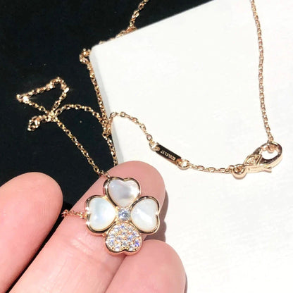 [⭐Luxery]CLOVER MOP DIAMOND ROSE GOLD NECKLACE