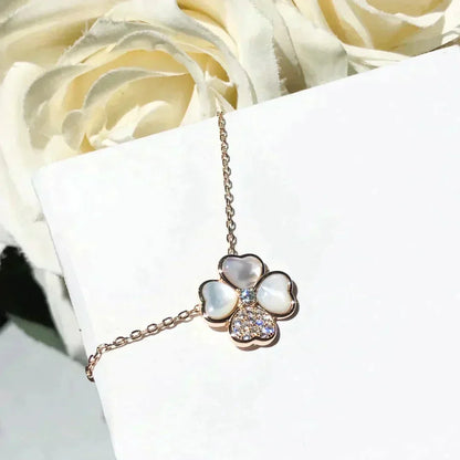 [⭐Luxery]CLOVER MOP DIAMOND ROSE GOLD NECKLACE