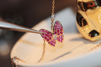[⭐Luxery]BUTTERFLY RED DIAMOND ROSE GOLD NECKLACE