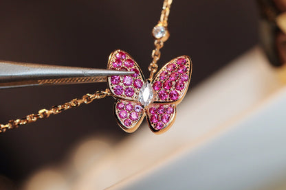 [⭐Luxery]BUTTERFLY RED DIAMOND ROSE GOLD NECKLACE