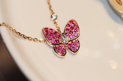 [⭐Luxery]BUTTERFLY RED DIAMOND ROSE GOLD NECKLACE