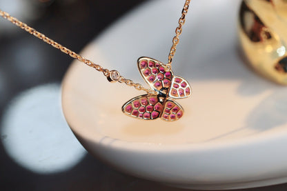 [⭐Luxery]BUTTERFLY RED DIAMOND ROSE GOLD NECKLACE