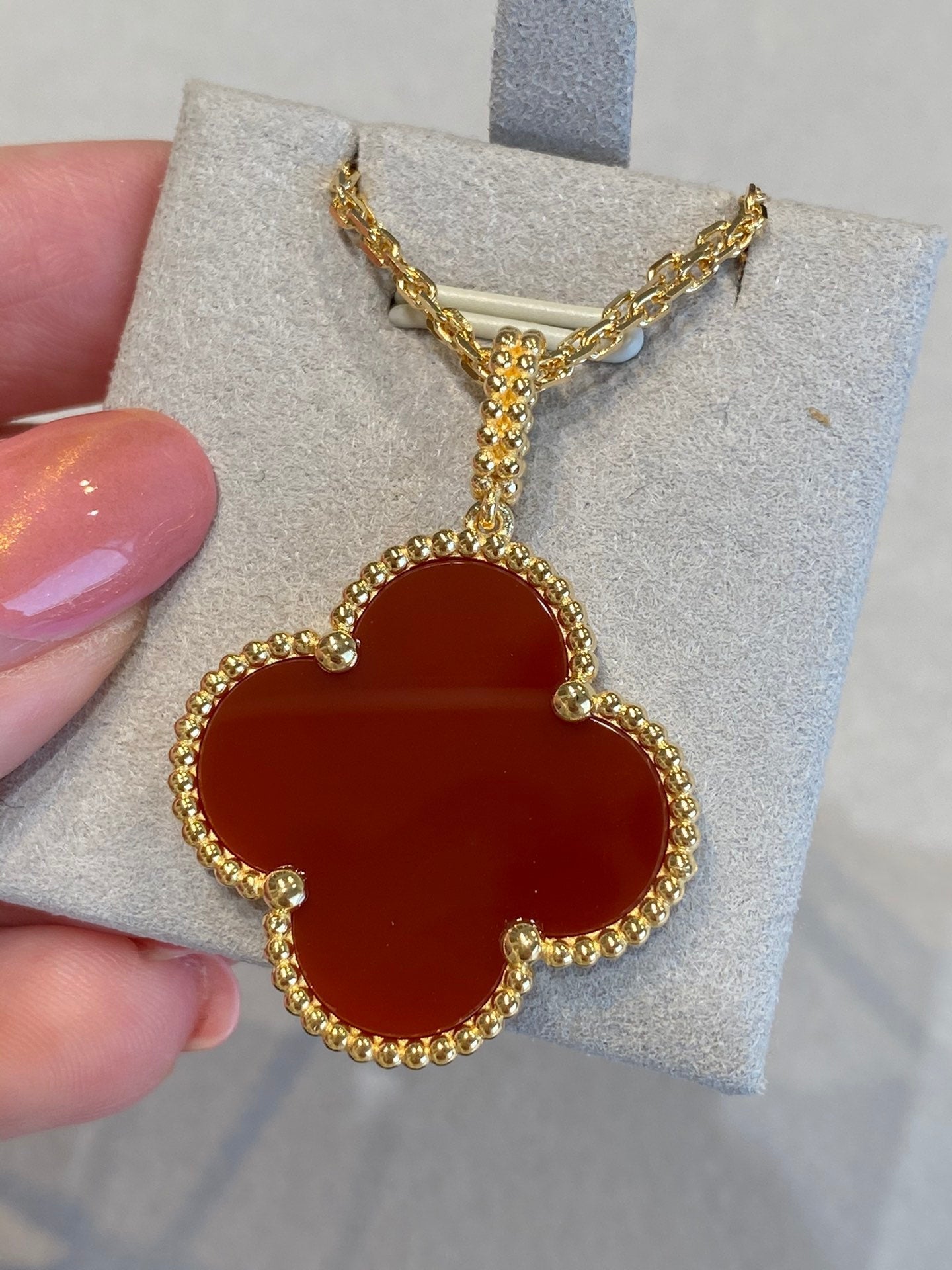 [⭐Luxery]CLOVER 25MM NECKLACE GOLD CARNELIAN