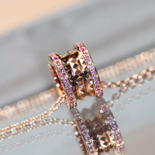 [⭐Luxery]ZERO 1 ROCK PINK GOLD PINK DIAMOND NECKLACE