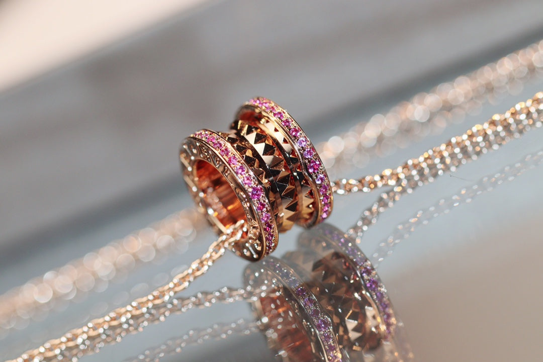 [⭐Luxery]ZERO 1 ROCK PINK GOLD PINK DIAMOND NECKLACE