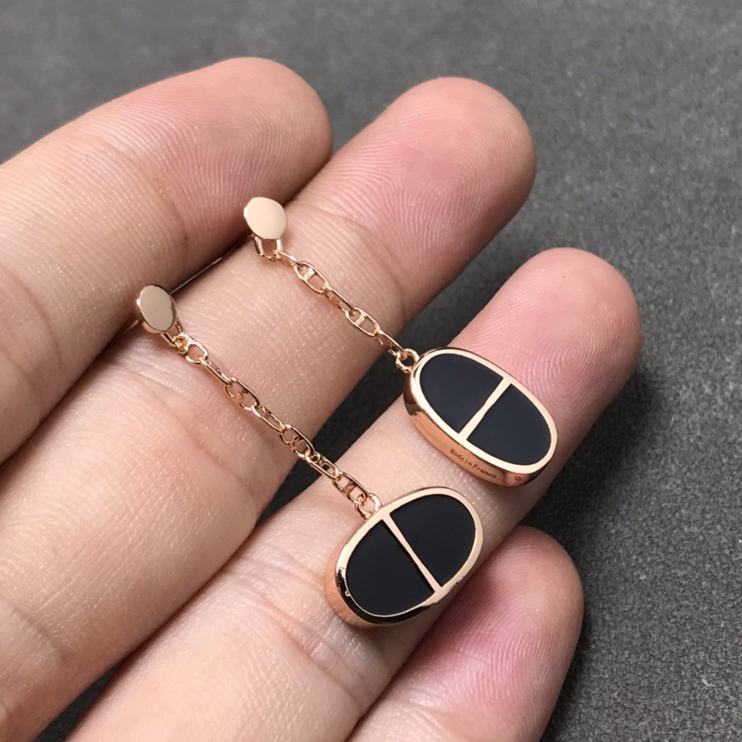 [⭐Luxery]CHAINE VERSO BLACK CERAMIC SILVER EARRINGS
