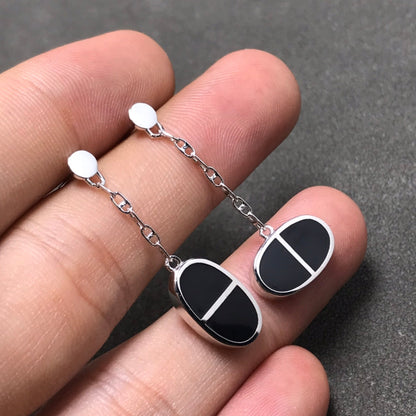 [⭐Luxery]CHAINE VERSO BLACK CERAMIC SILVER EARRINGS