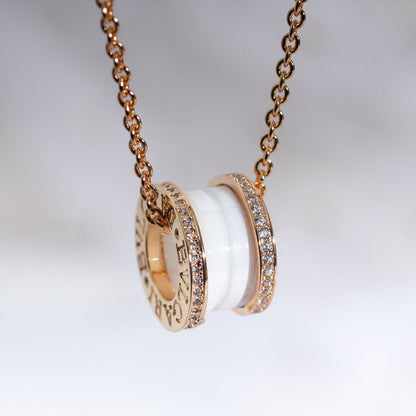 [⭐Luxery]ZERO 1 WHITE CERAMIC PINK GOLD DIAMOND NECKLACE