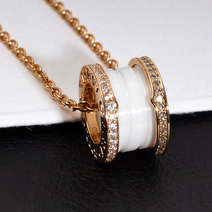 [⭐Luxery]ZERO 1 WHITE CERAMIC PINK GOLD DIAMOND NECKLACE