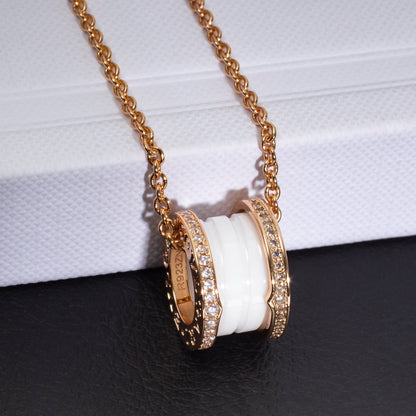 [⭐Luxery]ZERO 1 WHITE CERAMIC PINK GOLD DIAMOND NECKLACE