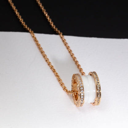 [⭐Luxery]ZERO 1 WHITE CERAMIC PINK GOLD DIAMOND NECKLACE