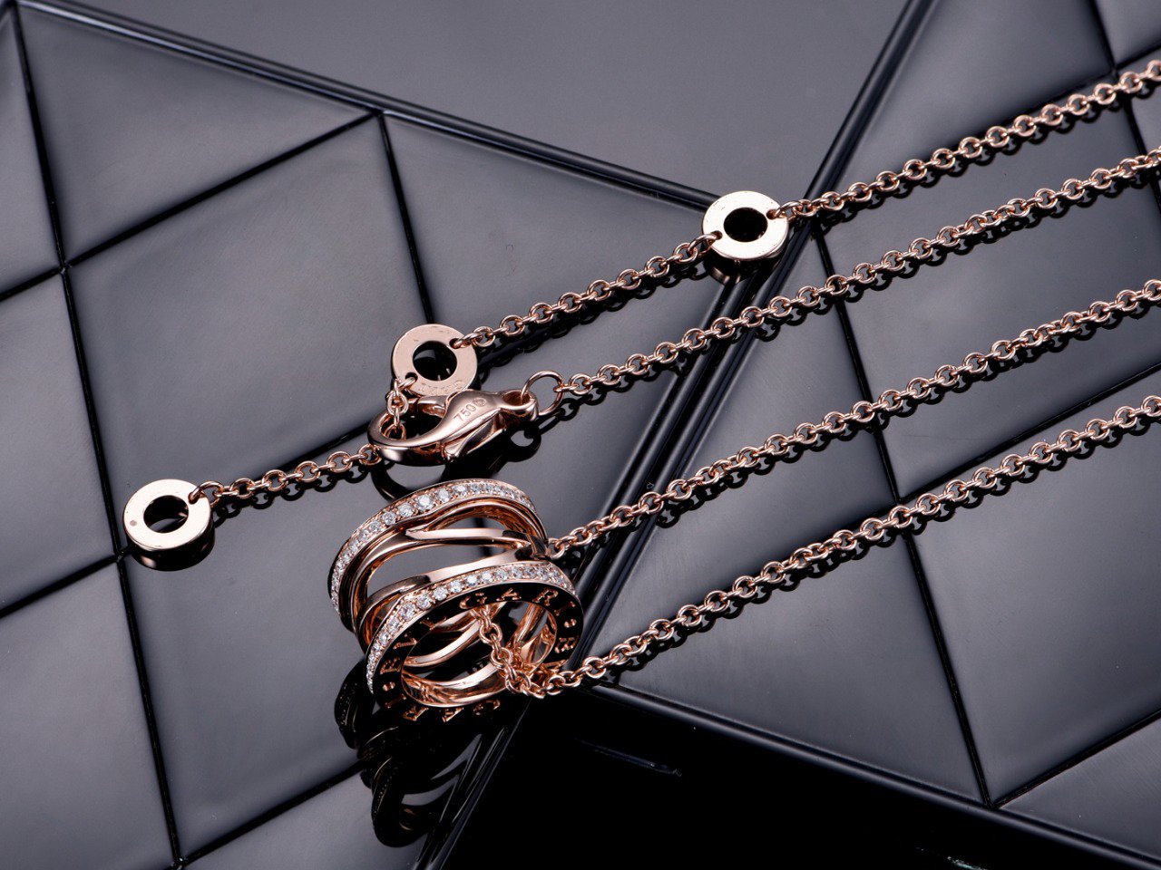 [⭐Luxery]ZERO 1 PINK GOLD DIAMOND OPEN NECKLACE