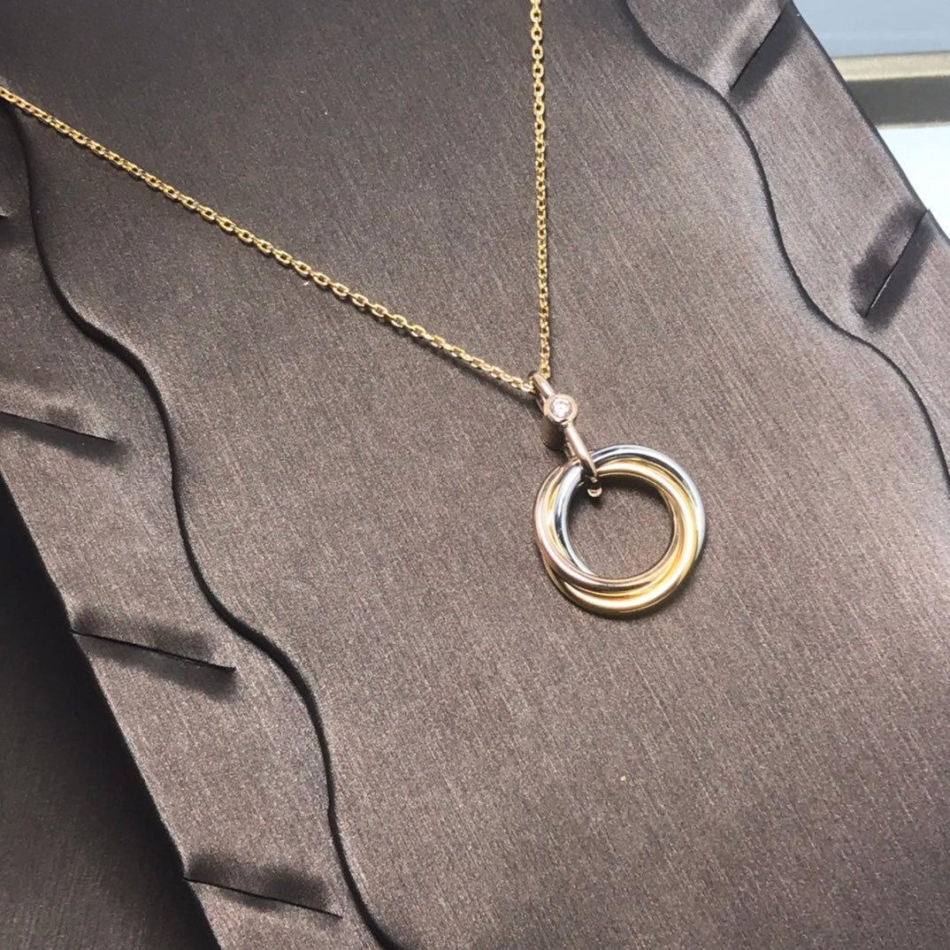 [⭐Luxery]TRINITY SILVER GOLD PINK GOLD NECKLACE