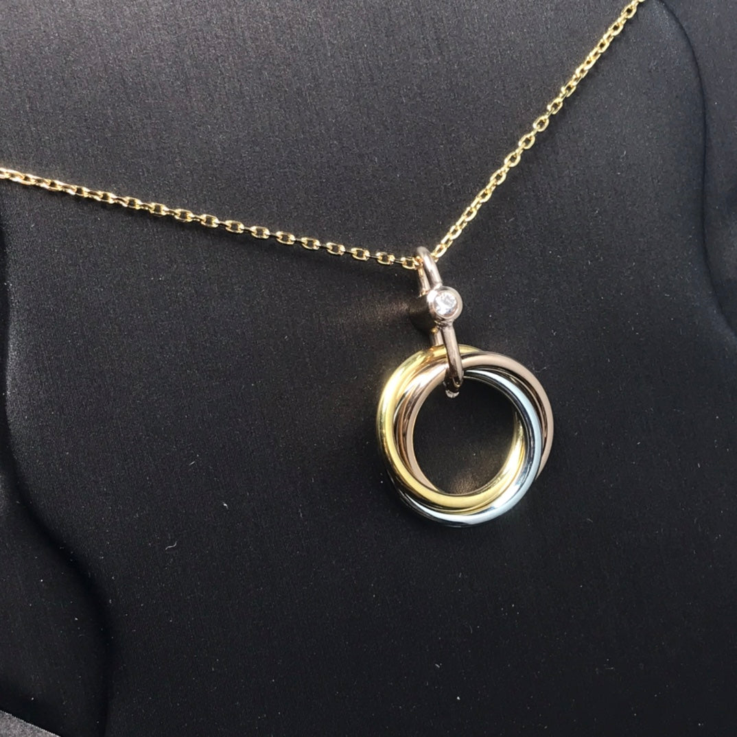 [⭐Luxery]TRINITY SILVER GOLD PINK GOLD NECKLACE