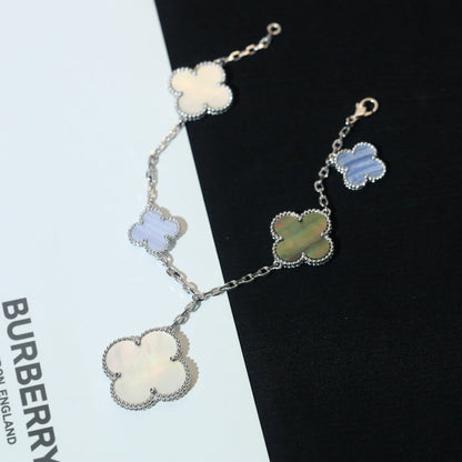 [⭐Luxery]CLOVER BRACELET 5 MOTIFS MOP CHALCEDONY SILVER