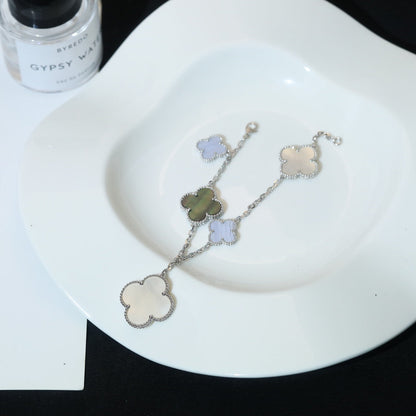 [⭐Luxery]CLOVER BRACELET 5 MOTIFS MOP CHALCEDONY SILVER