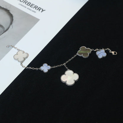 [⭐Luxery]CLOVER BRACELET 5 MOTIFS MOP CHALCEDONY SILVER