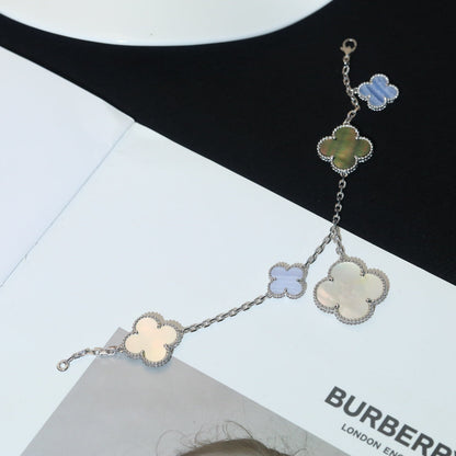 [⭐Luxery]CLOVER BRACELET 5 MOTIFS MOP CHALCEDONY SILVER
