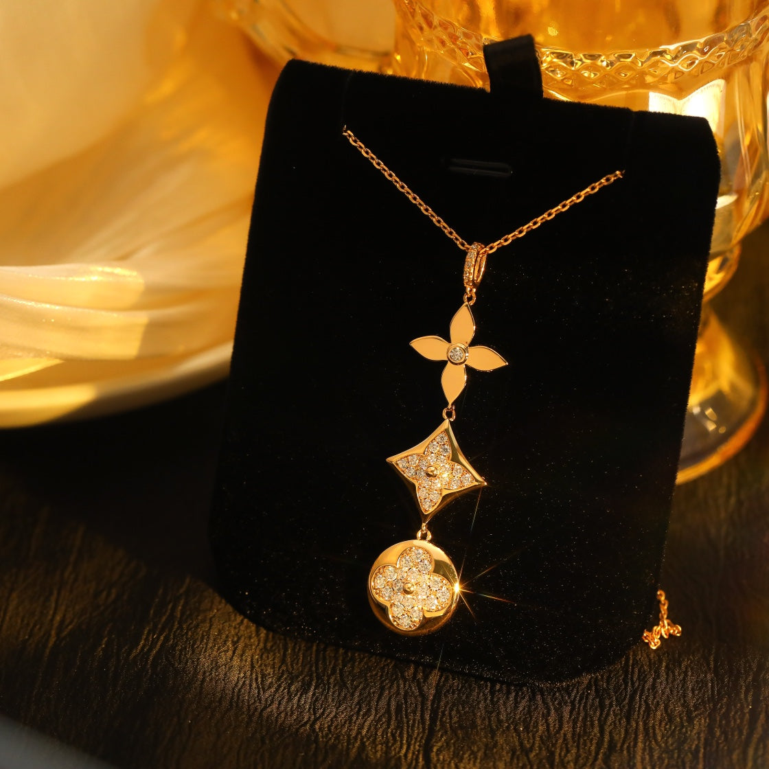 [⭐Luxery]STAR AND SUN DIAMOND PINK GOLD NECKLACE