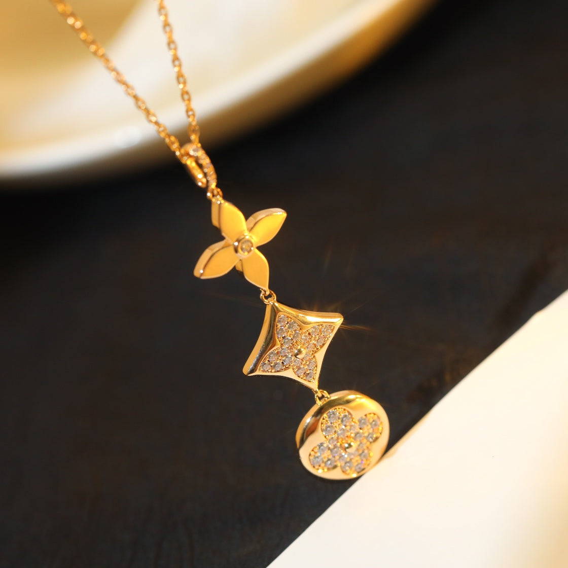 [⭐Luxery]STAR AND SUN DIAMOND PINK GOLD NECKLACE