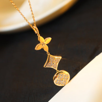 [⭐Luxery]STAR AND SUN DIAMOND PINK GOLD NECKLACE