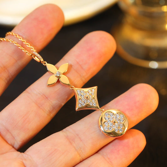 [⭐Luxery]STAR AND SUN DIAMOND PINK GOLD NECKLACE