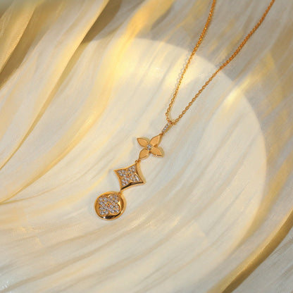 [⭐Luxery]STAR AND SUN DIAMOND PINK GOLD NECKLACE