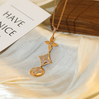 [⭐Luxery]STAR AND SUN DIAMOND PINK GOLD NECKLACE
